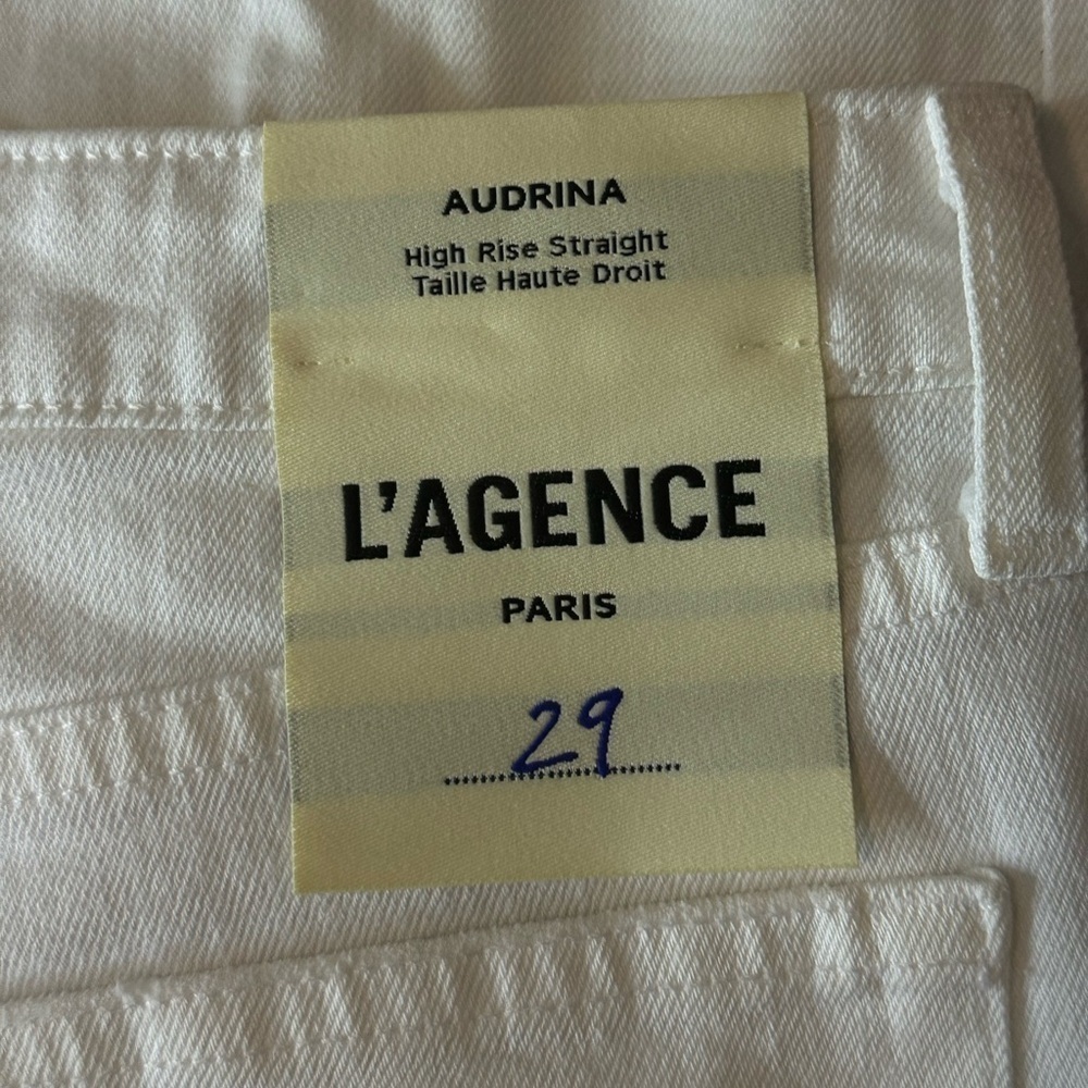 L’AGENCE Audrina High Rise Distressed Straight Jeans White 29 - Picture 5 of 8